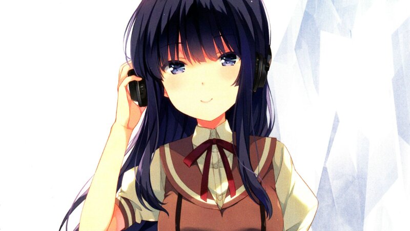 Anime Girl with Headphones — Blue, Calm, School Uniform