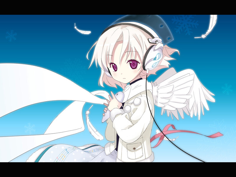 Anime Girl with Headphones — Blue, Calm, Winter, Wings