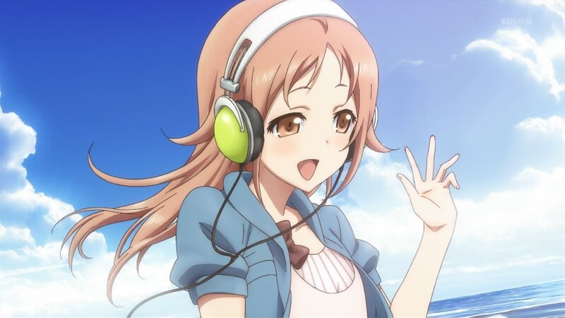 Anime Girl with Headphones — Blue, Cheerful, Afternoon