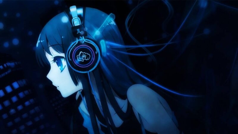 Anime Girl with Headphones — Blue, Dark, Mysterious