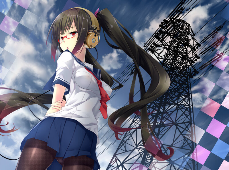 Anime Girl with Headphones — Blue, Dramatic, Afternoon