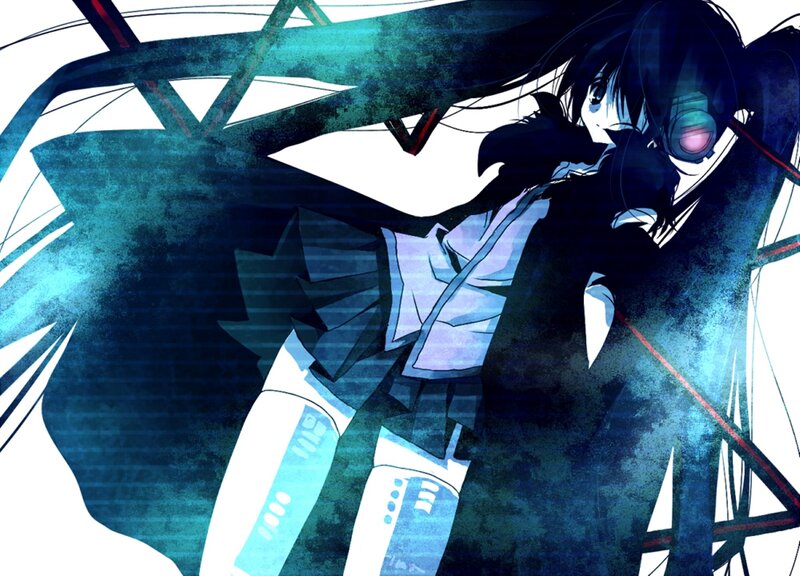 Anime Girl with Headphones — Blue, Dramatic, Digital Art