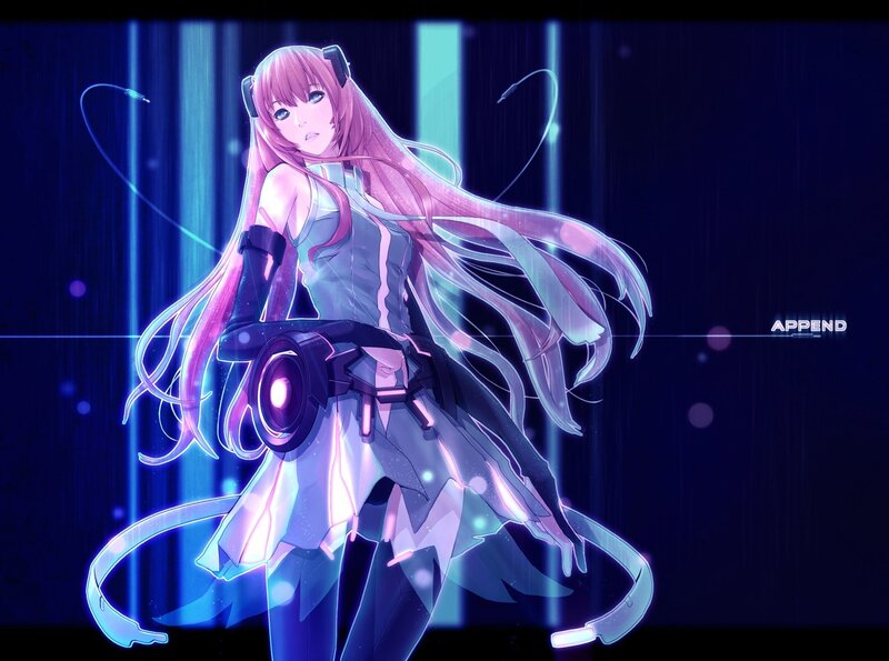 Anime Girl with Headphones — Blue, Dramatic, Night, Digital Art, Glowing Lines