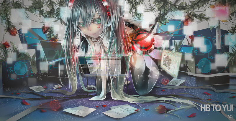 Anime Girl with Headphones — Blue, Dramatic, Night