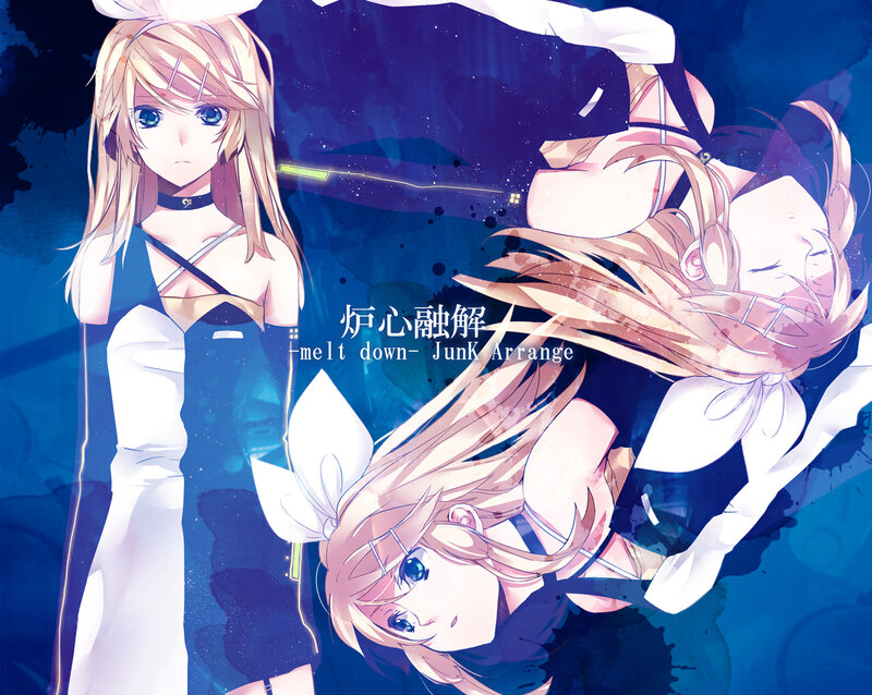 Anime Girl with Headphones — Blue, Dramatic, Night, White Bow