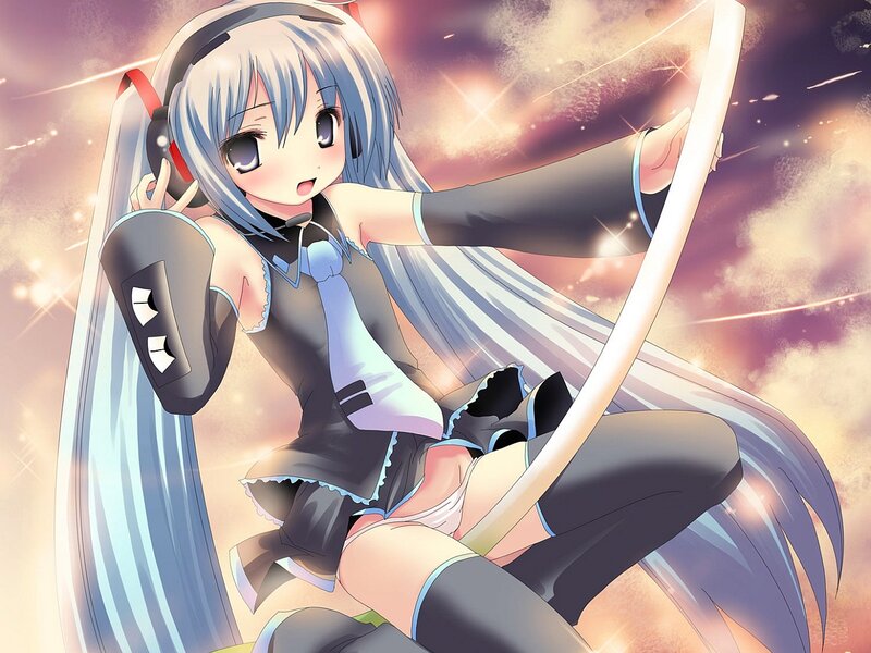 Anime Girl with Headphones — Blue, Dramatic, Sunset