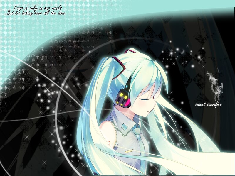 Anime Girl with Headphones — Blue, Dreamy, Digital Art, Sparkles