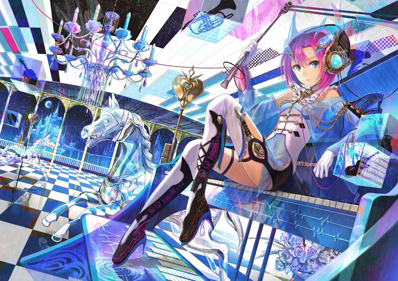 Anime Girl with Headphones — Blue, Dreamy, Night