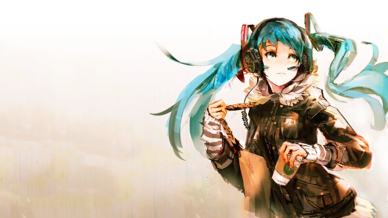 Anime Girl with Headphones — Blue, Dynamic, Digital Art, Drink