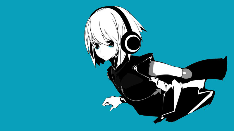 Anime Girl with Headphones — Blue, Dynamic, Digital Art, Short Hair