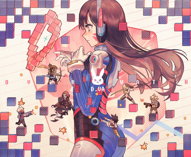 Anime Girl with Headphones — Blue, Dynamic, Digital Art, Video Game Characters