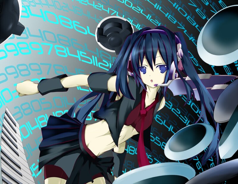 Anime Girl with Headphones — Blue, Dynamic, Keyboard