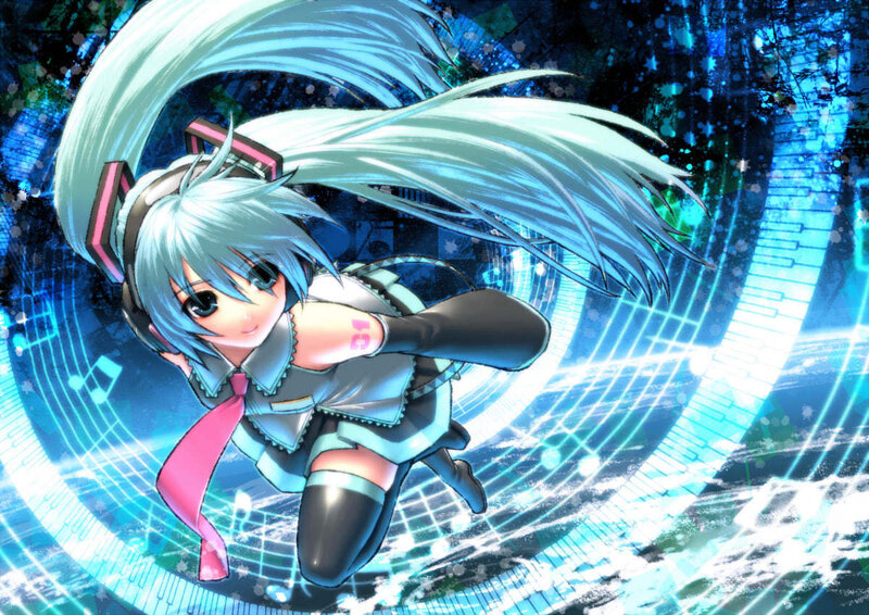 Anime Girl with Headphones — Blue, Dynamic, Music Notes