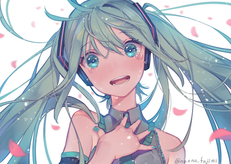 Anime Girl with Headphones — Blue, Emotional