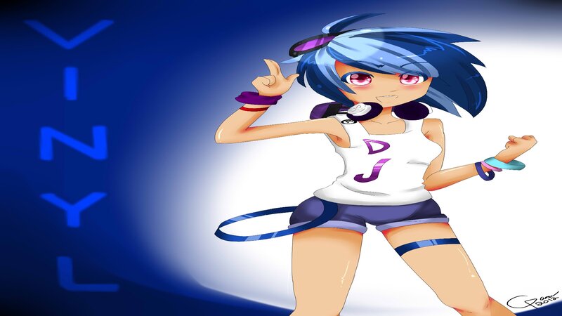 Anime Girl with Headphones — Blue, Energetic, Digital Art, Tank Top