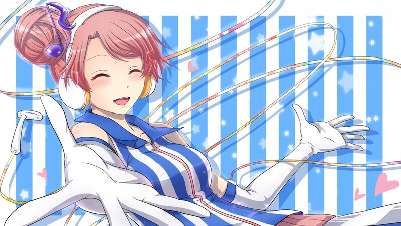 Anime Girl with Headphones — Blue, Happy, Playful