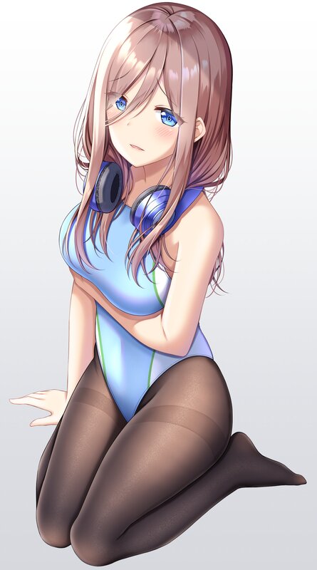 Anime Girl with Headphones — Blue, Neutral, Digital Art