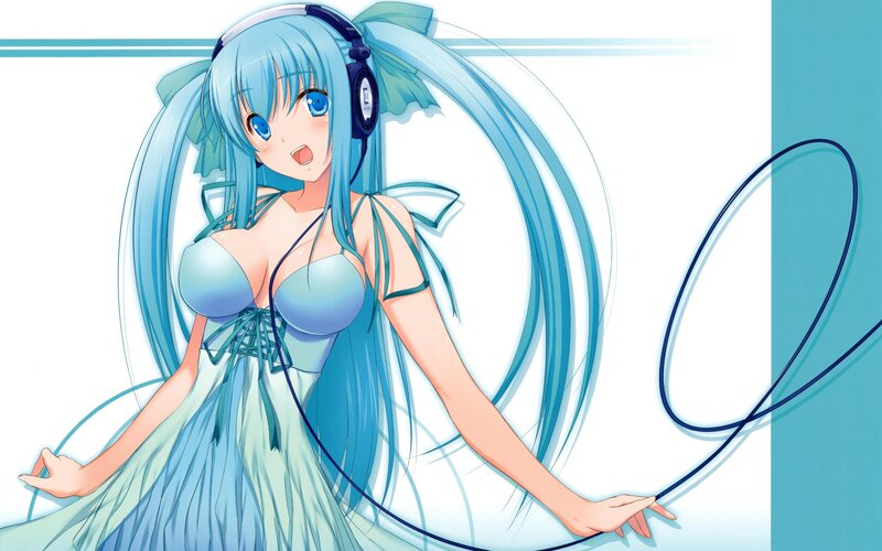 Anime Girl with Headphones — Blue, Playful, Dress