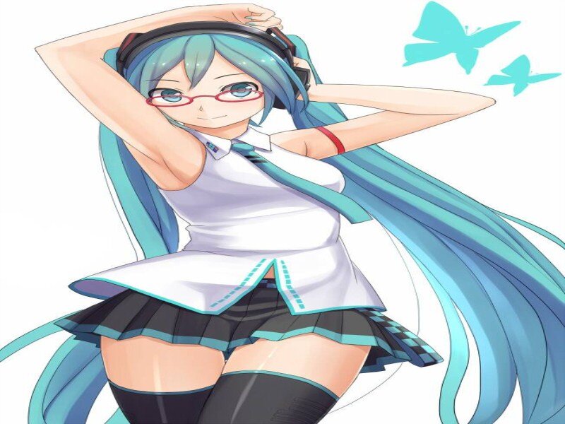 Anime Girl with Headphones — Blue, Playful, Glasses