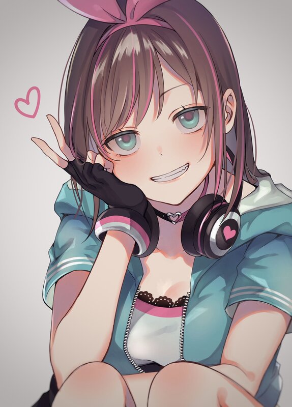 Anime Girl with Headphones — Blue, Playful, Gloves