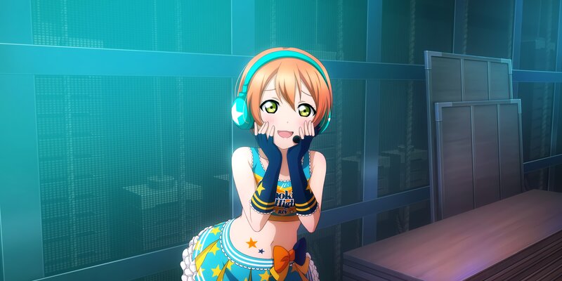 Anime Girl with Headphones — Blue, Playful, Microphone, Stars