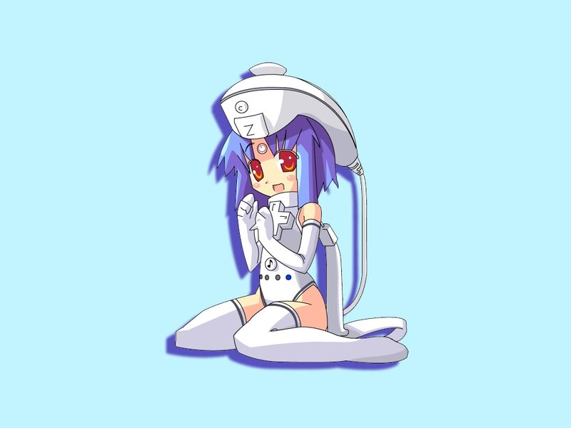 Anime Girl with Headphones — Blue, Playful, Robotic Suit