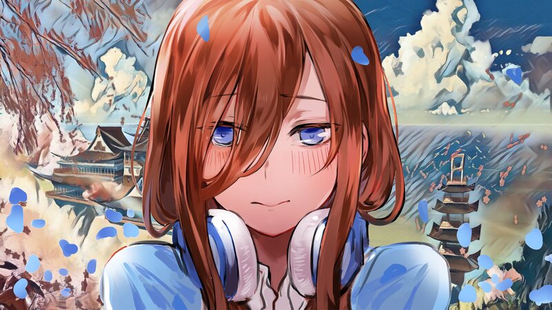 Anime Girl with Headphones — Blue, Serene, Autumn