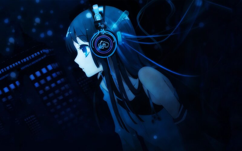 Anime Girl with Headphones — Blue, Serene, Futuristic