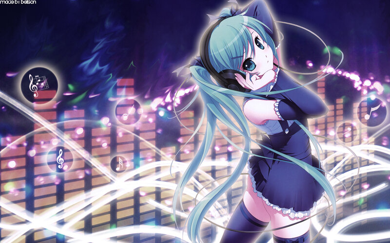 Anime Girl with Headphones — Blue