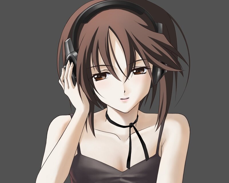 Anime Girl with Headphones — Brown, Calm, Choker