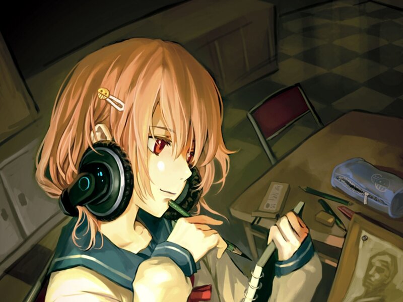 Anime Girl with Headphones — Brown, Calm, Night