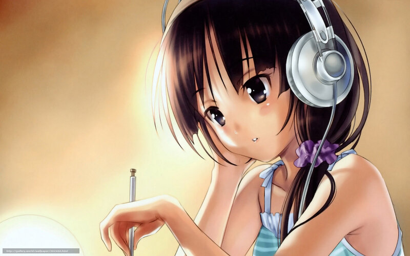 Anime Girl with Headphones — Brown, Calm, Pen