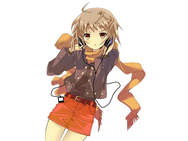 Anime Girl with Headphones — Brown, Calm, Scarf