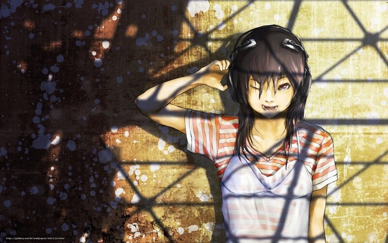 Anime Girl with Headphones — Brown, Dramatic, Afternoon