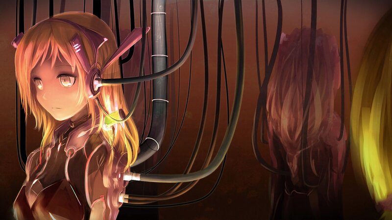 Anime Girl with Headphones — Brown, Dramatic