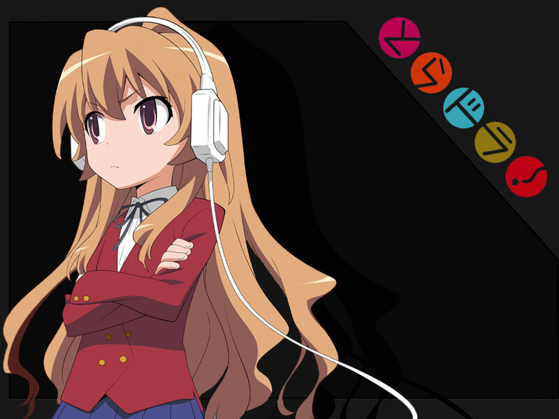 Anime Girl with Headphones — Brown, Neutral, School Uniform