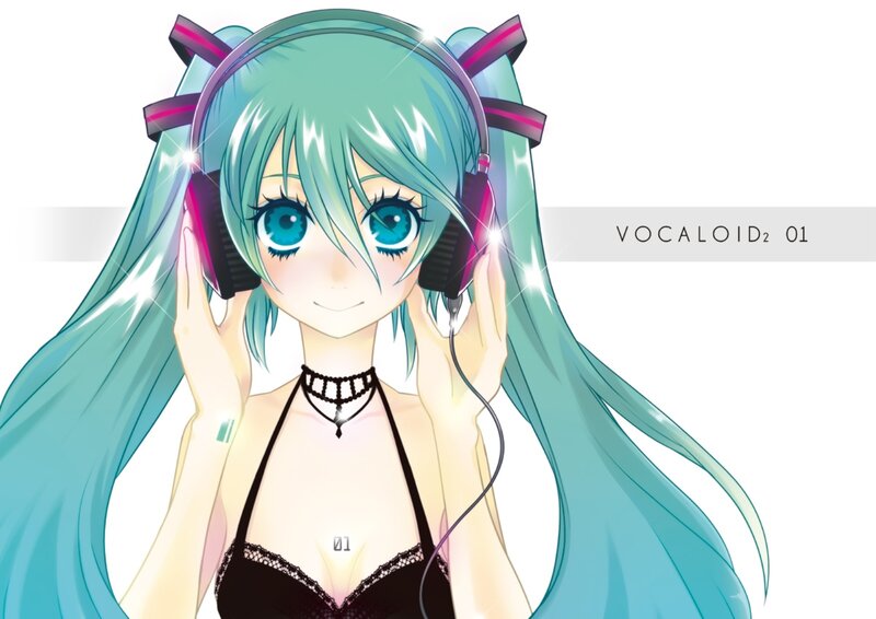 Anime Girl with Headphones — Cyan, Calm, Digital Art, Choker