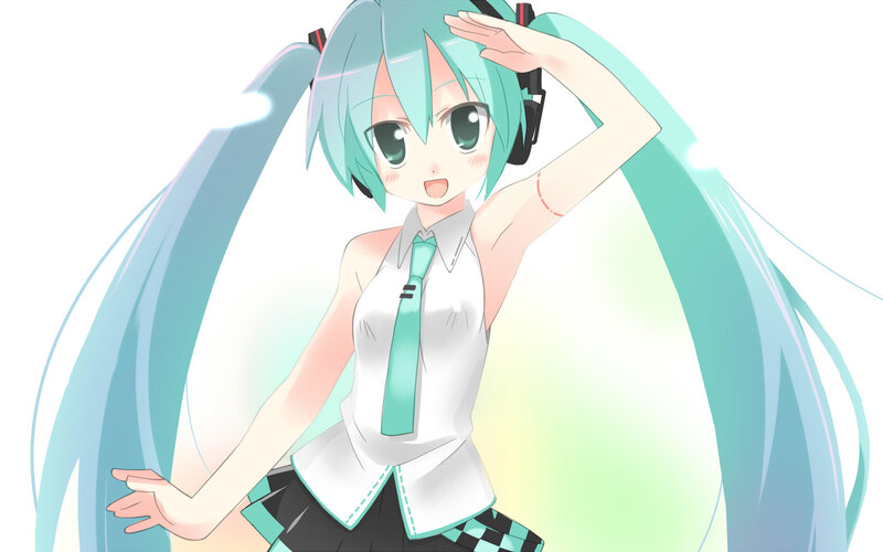 Anime Girl with Headphones — Cyan, Cheerful
