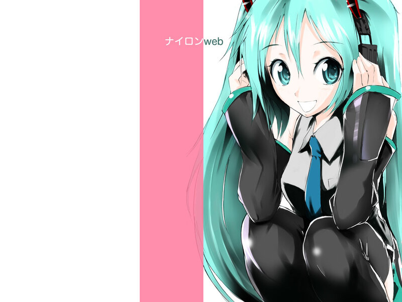 Anime Girl with Headphones — Cyan, Cheerful, Tie