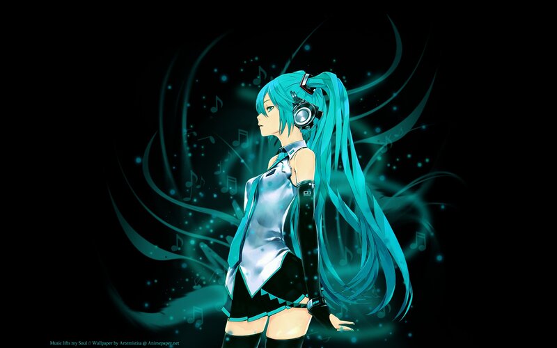 Anime Girl with Headphones — Cyan, Dramatic, Night