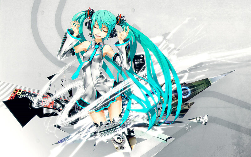 Anime Girl with Headphones — Cyan, Dynamic, Digital Art, Long Hair