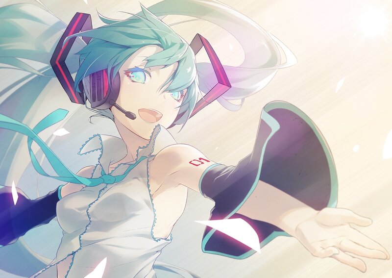 Anime Girl with Headphones — Cyan, Dynamic, Digital Art, Microphone