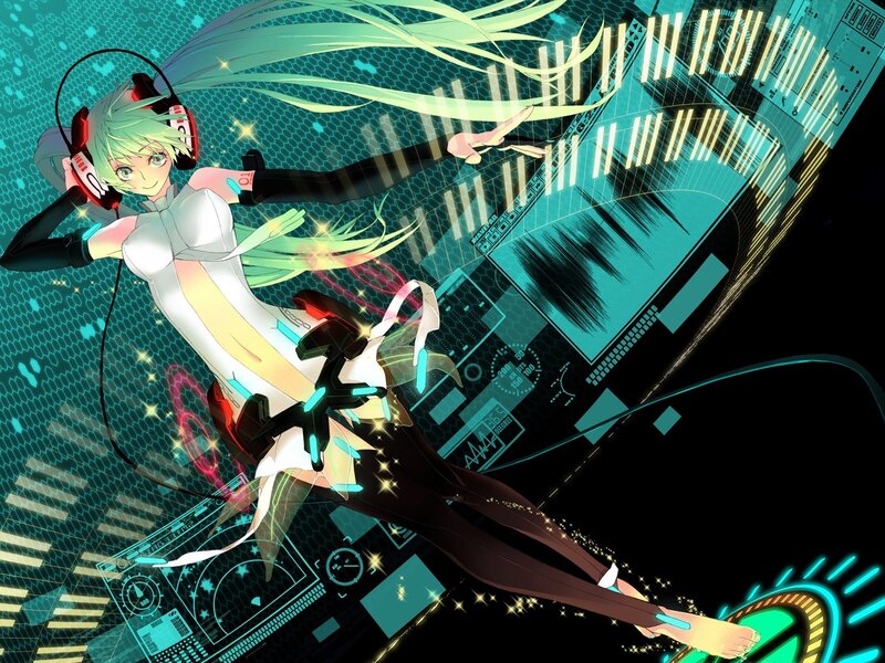 Anime Girl with Headphones — Cyan, Dynamic, Digital Interface