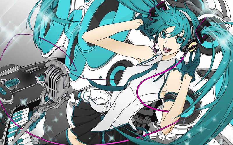 Anime Girl with Headphones — Cyan, Energetic, Microphone