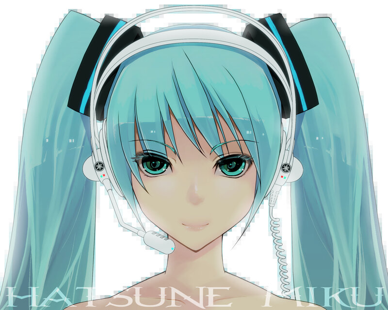 Anime Girl with Headphones — Cyan, Neutral, Digital Art