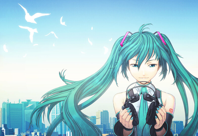 Anime Girl with Headphones — Cyan, Serene