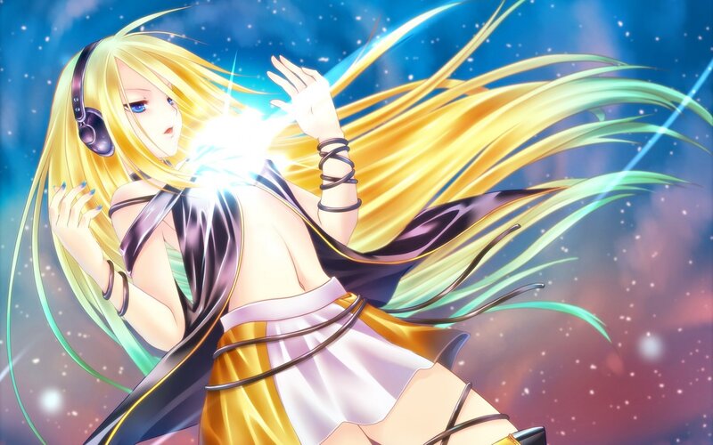 Anime girl with headphones dancing