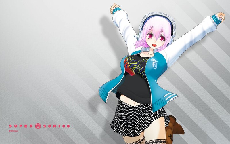 anime girl with headphones dancing