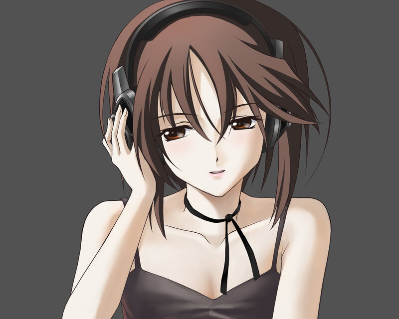 Anime Girl with Headphones — Gray, Calm, Choker