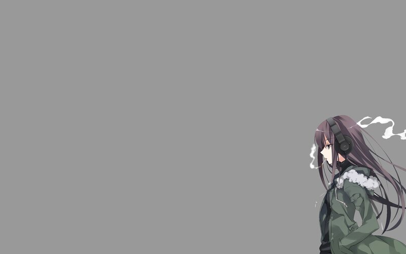 Anime Girl with Headphones — Gray, Calm, Coat, Smoke